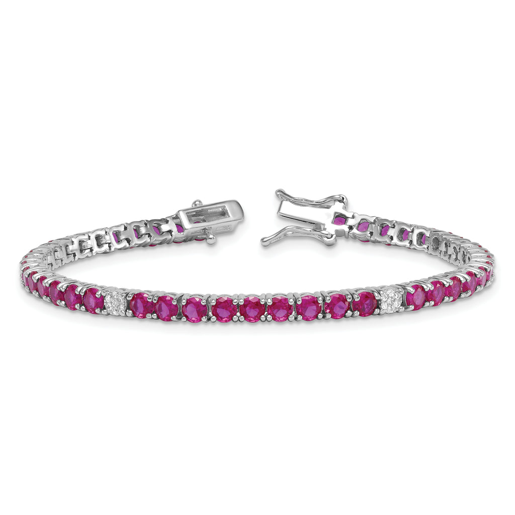 Sterling Silver Rhodium-plated Polished Round Red and White CZ 7 Inch Bracelet