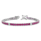 Sterling Silver Rhodium-plated Polished Round Red and White CZ 7 Inch Bracelet