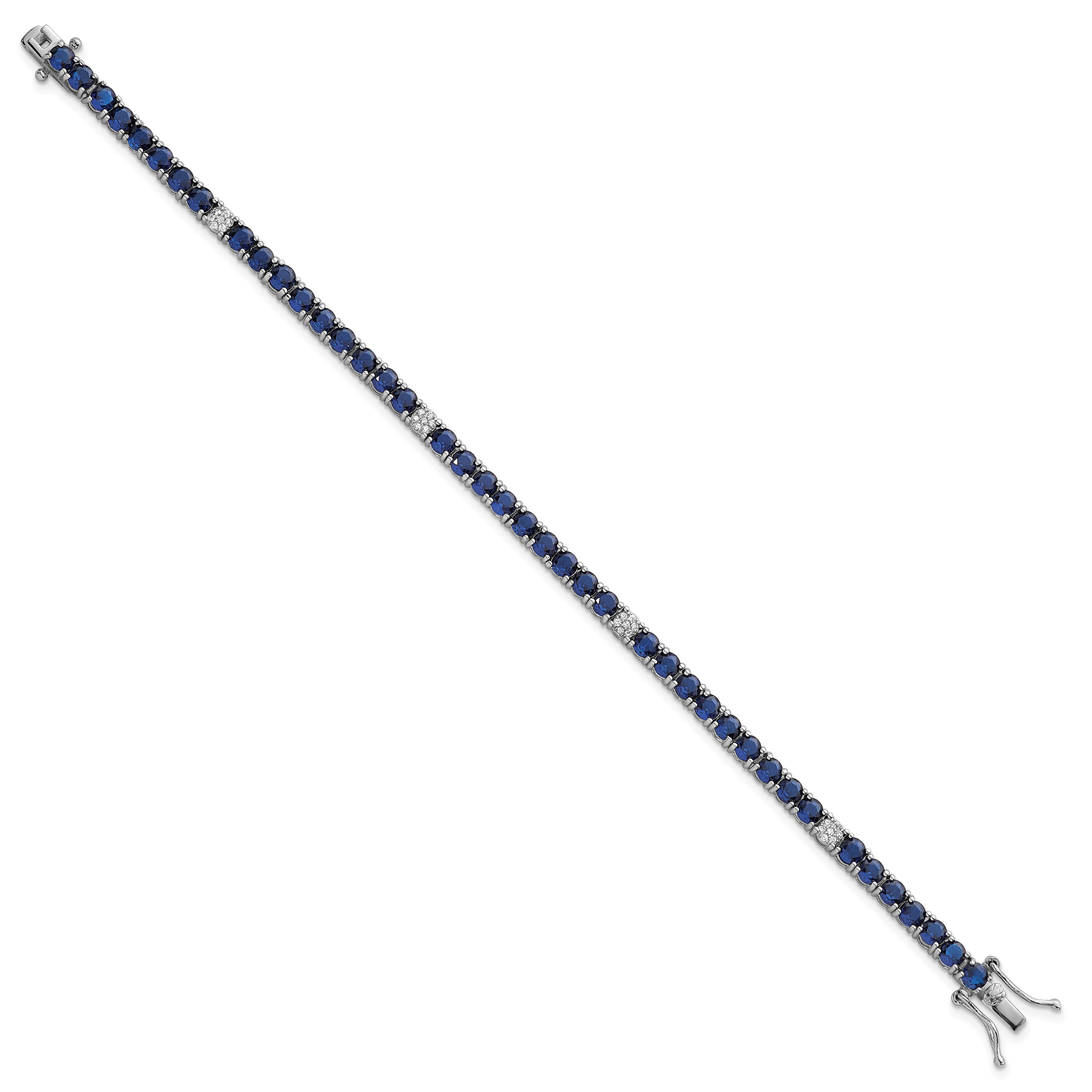 Sterling Silver Rhodium-plated Polished Round Blue and White CZ 7 Inch Bracelet Secondary image