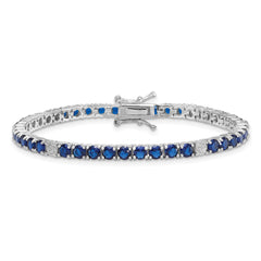 Sterling Silver Rhodium-plated Polished Round Blue and White CZ 7 Inch Bracelet