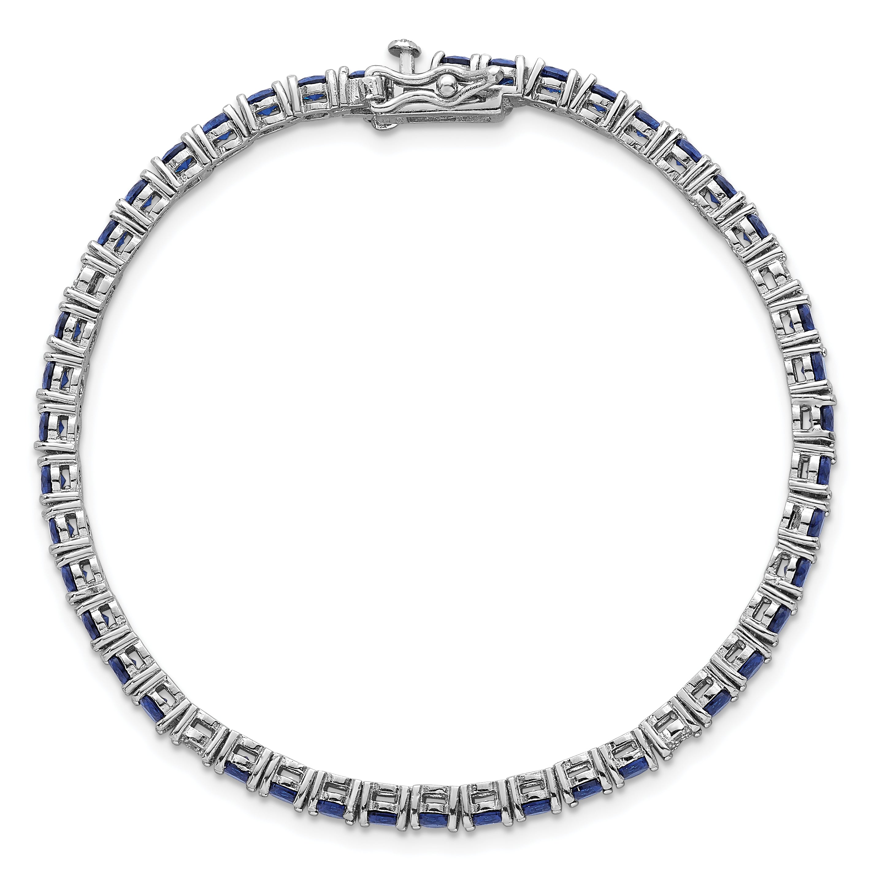 Sterling Silver Rhodium-plated Polished Round Blue and White CZ 7 Inch Bracelet