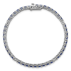 Sterling Silver Rhodium-plated Polished Round Blue and White CZ 7 Inch Bracelet