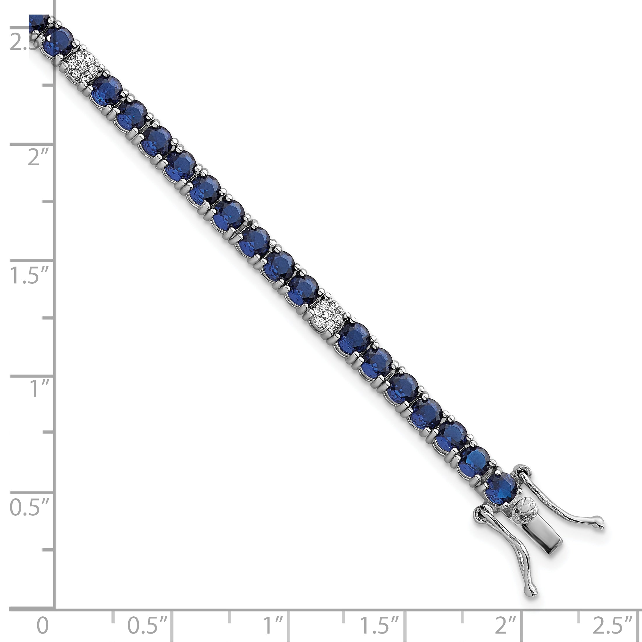 Sterling Silver Rhodium-plated Polished Round Blue and White CZ 7 Inch Bracelet