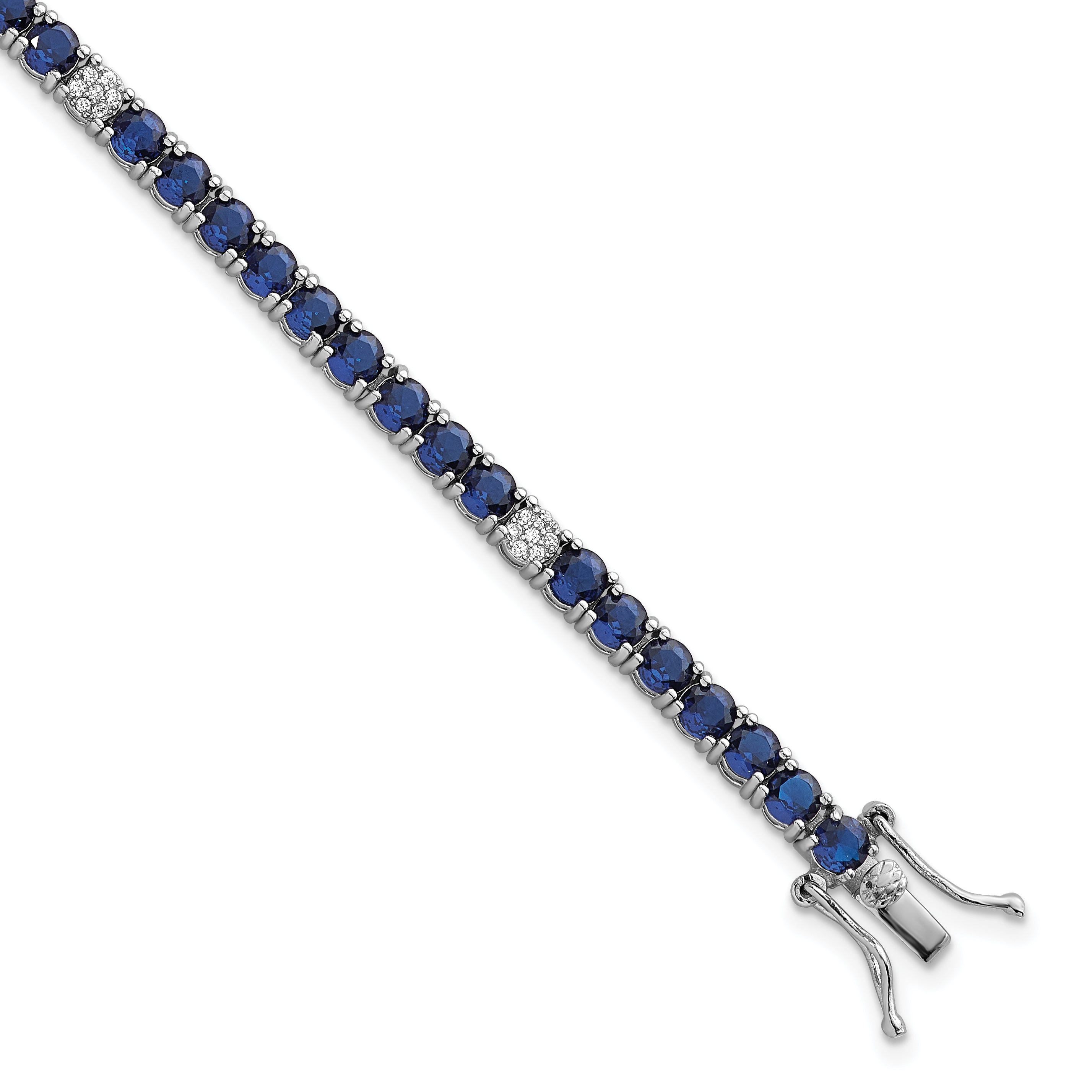 Sterling Silver Rhodium-plated Polished Round Blue and White CZ 7 Inch Bracelet Main image