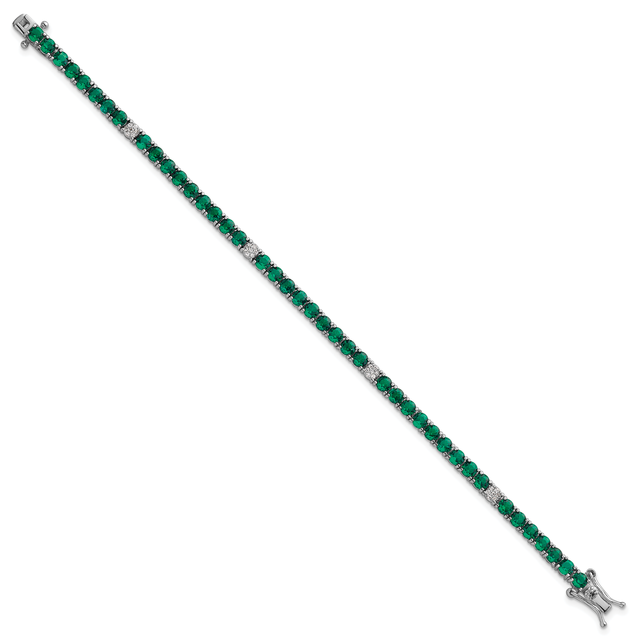Sterling Silver Rhodium-plated Polished Round Green and White CZ 7 Inch Bracelet Secondary image