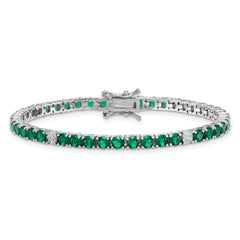 Sterling Silver Rhodium-plated Polished Round Green and White CZ 7 Inch Bracelet