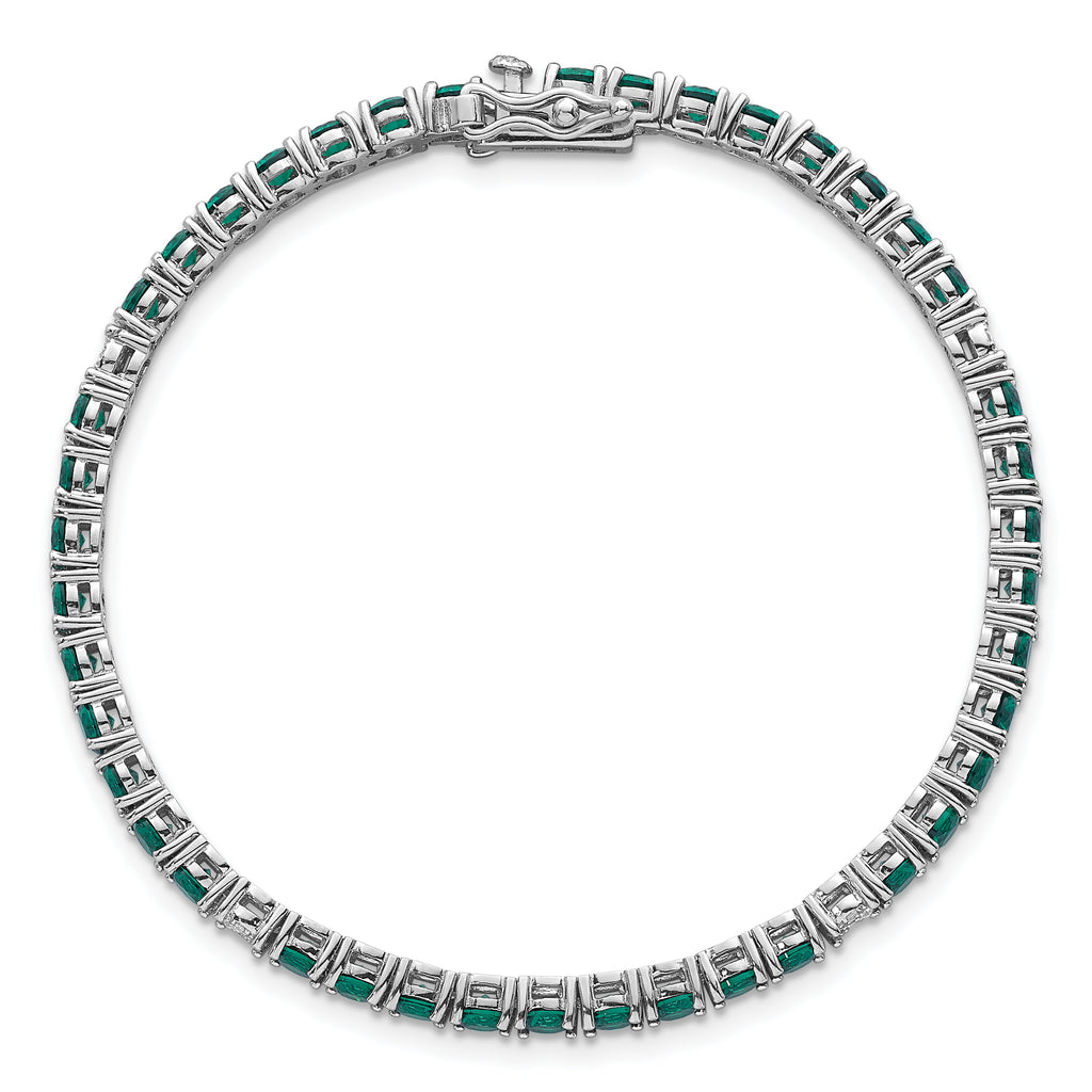 Sterling Silver Rhodium-plated Polished Round Green and White CZ 7 Inch Bracelet
