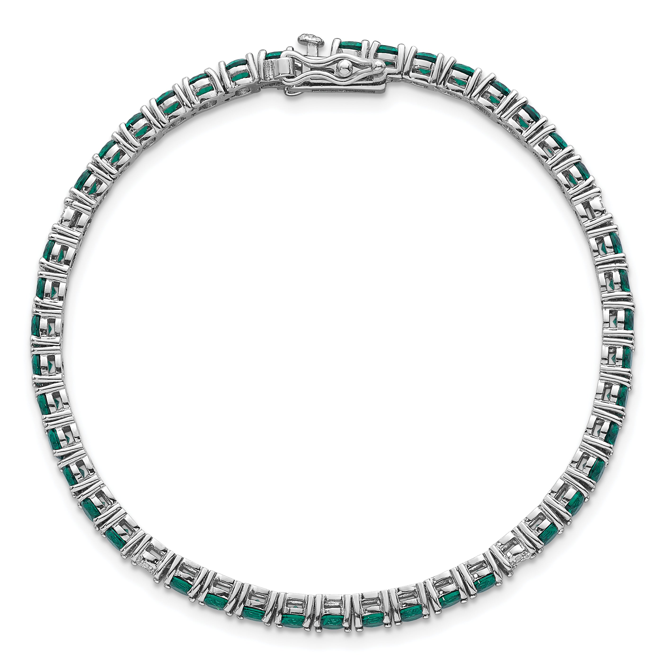 Sterling Silver Rhodium-plated Polished Round Green and White CZ 7 Inch Bracelet