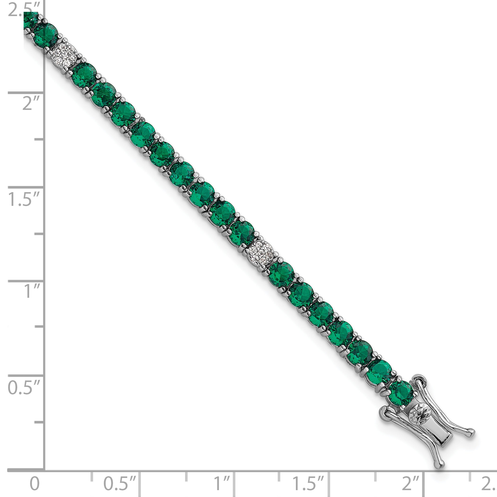 Sterling Silver Rhodium-plated Polished Round Green and White CZ 7 Inch Bracelet