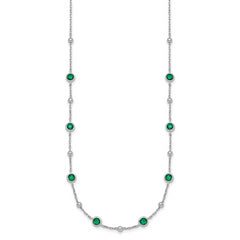 Sterling Silver Rhodium-plated Polished and Beaded Bezel-set Round Green CZ 16 Inch with 2 Inch Extension Necklace