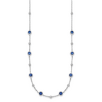 Sterling Silver Rhodium-plated Polished and Beaded Bezel-set Round Blue CZ 16 Inch with 2 Inch Extension Necklace