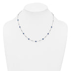 Sterling Silver Rhodium-plated Polished and Beaded Bezel-set Round Blue CZ 16 Inch with 2 Inch Extension Necklace