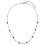 Sterling Silver Rhodium-plated Polished and Beaded Bezel-set Round Blue CZ 16 Inch with 2 Inch Extension Necklace