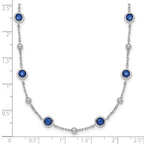 Sterling Silver Rhodium-plated Polished and Beaded Bezel-set Round Blue CZ 16 Inch with 2 Inch Extension Necklace