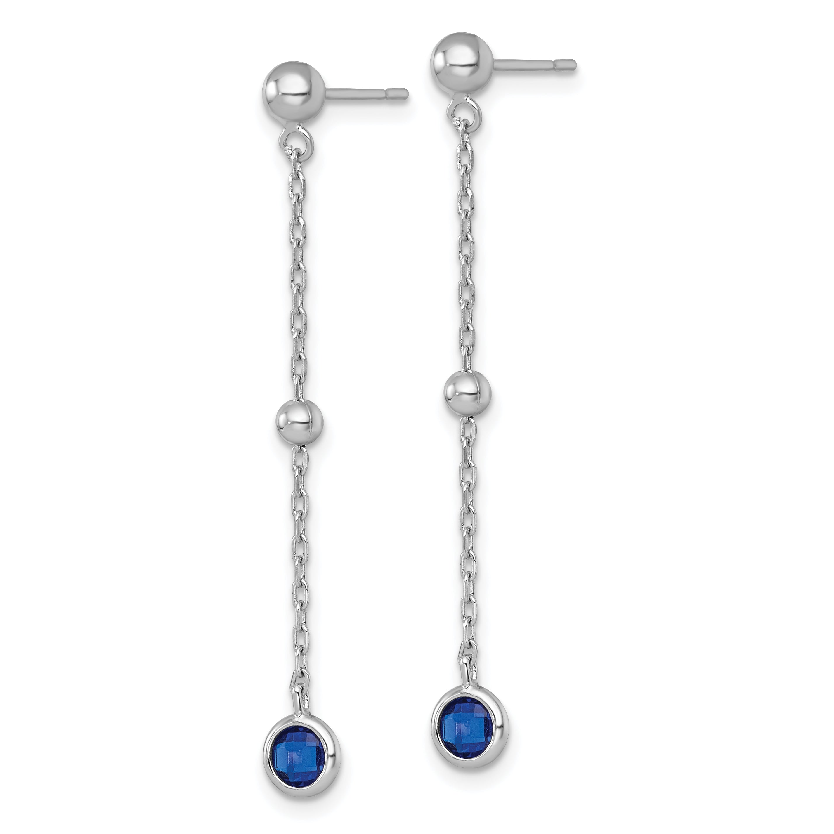 Sterling Silver Rhodium-plated Polished Bezel-set Round Blue CZ Dangle Post Earrings Secondary image