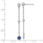 Sterling Silver Rhodium-plated Polished Bezel-set Round Blue CZ Dangle Post Earrings