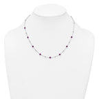 Sterling Silver Rhodium-plated Polished and Beaded Bezel-set Round Red CZ 16 Inch with 2 Inch Extension Necklace
