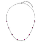 Sterling Silver Rhodium-plated Polished and Beaded Bezel-set Round Red CZ 16 Inch with 2 Inch Extension Necklace
