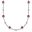 Sterling Silver Rhodium-plated Polished and Beaded Bezel-set Round Red CZ 16 Inch with 2 Inch Extension Necklace