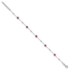 Sterling Silver Rhodium-plated Polished and Beaded Bezel-set Round Red CZ 7 Inch with 1 Inch Extension Bracelet