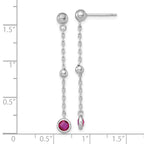 Sterling Silver Rhodium-plated Polished Bezel-set Round Red CZ Dangle Post Earrings