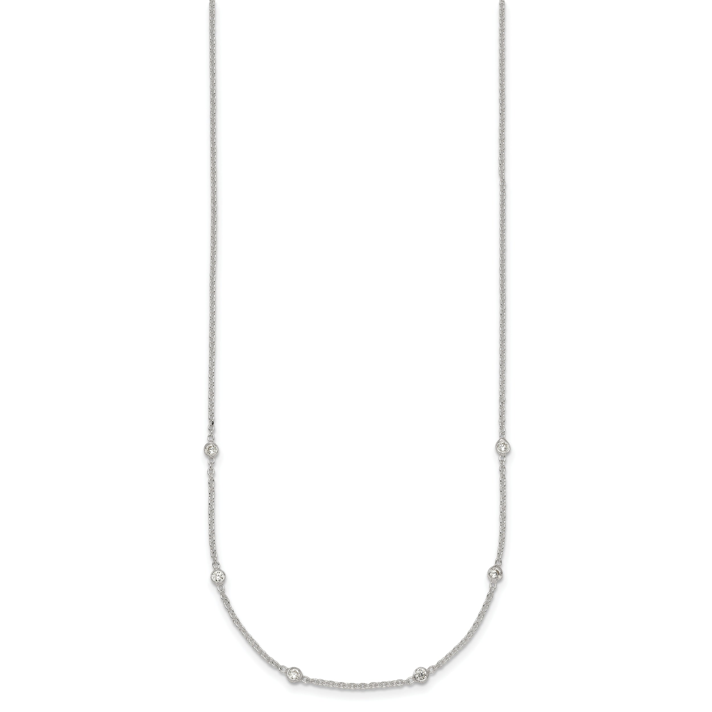 Sterling Silver Polished White CZ 6-Station 16.5 with 1 inch Extension Necklace