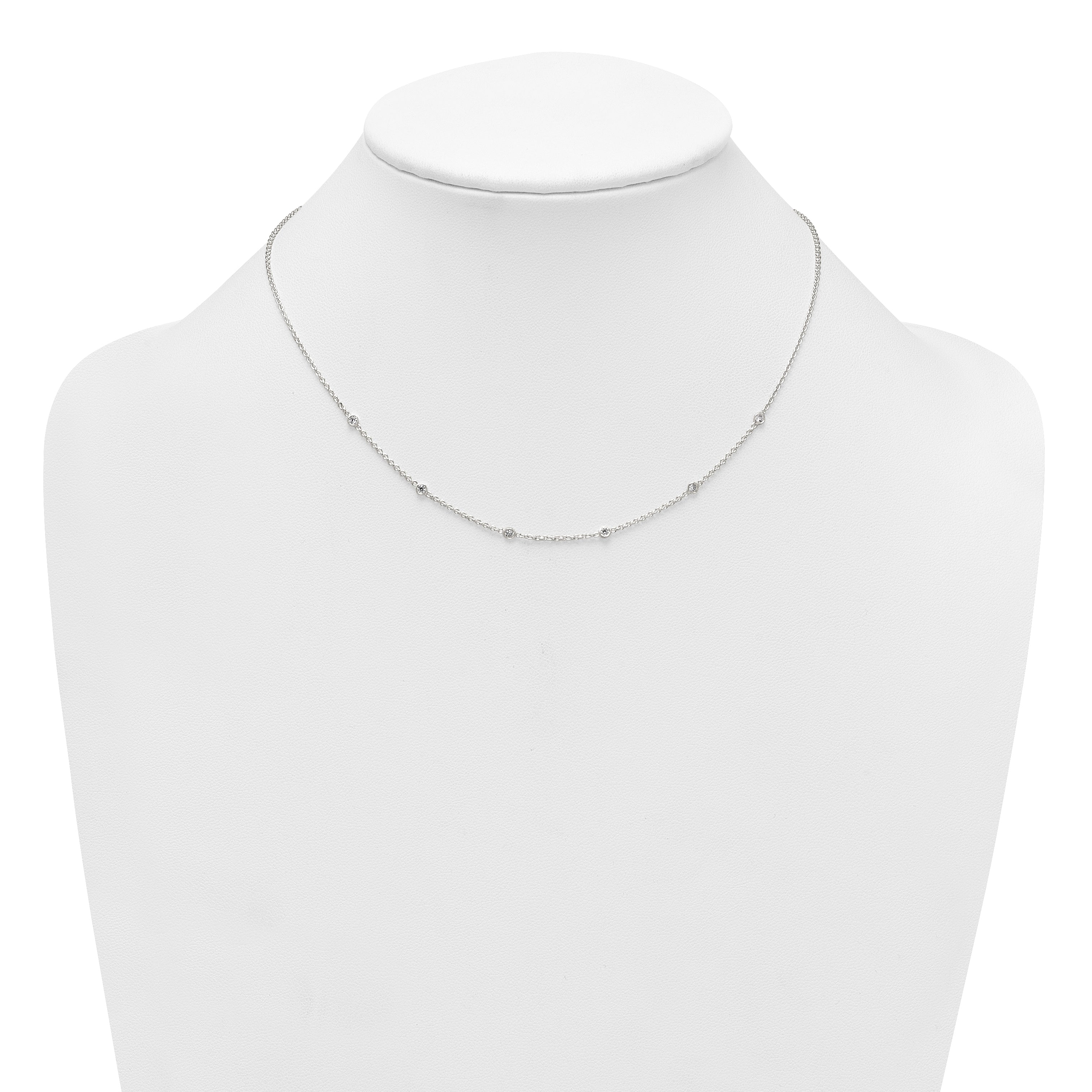 Sterling Silver Polished White CZ 6-Station 16.5 with 1 inch Extension Necklace