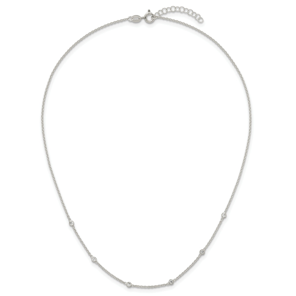 Sterling Silver Polished White CZ 6-Station 16.5 with 1 inch Extension Necklace