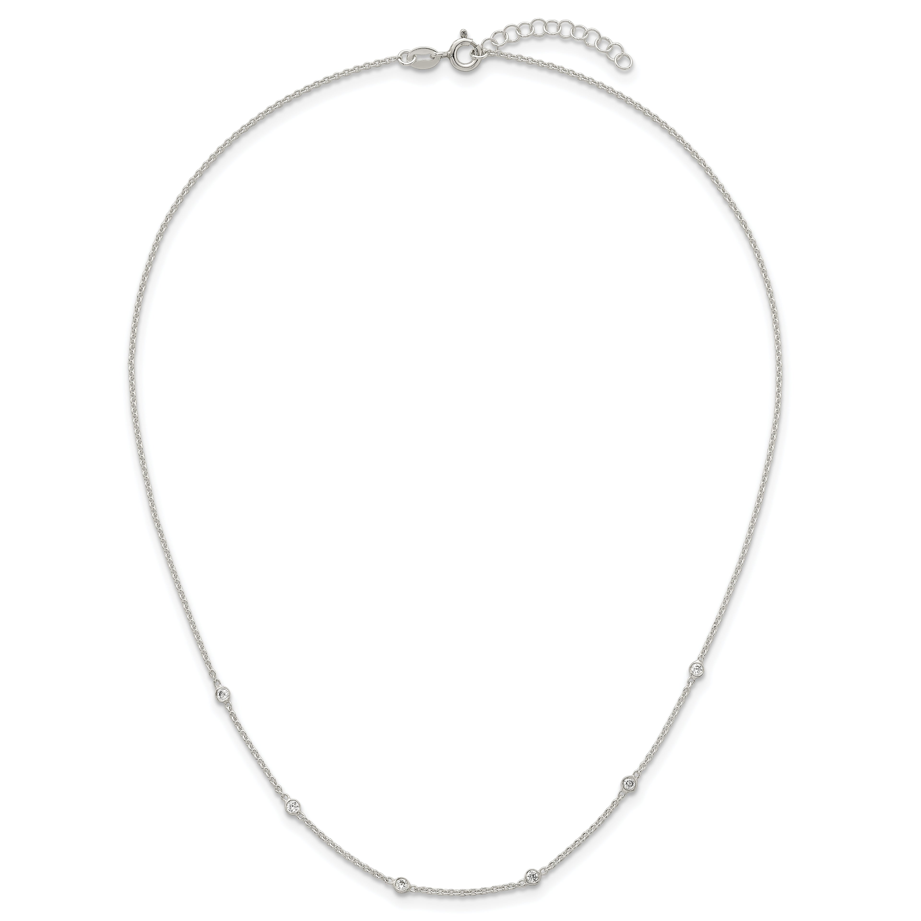Sterling Silver Polished White CZ 6-Station 16.5 with 1 inch Extension Necklace