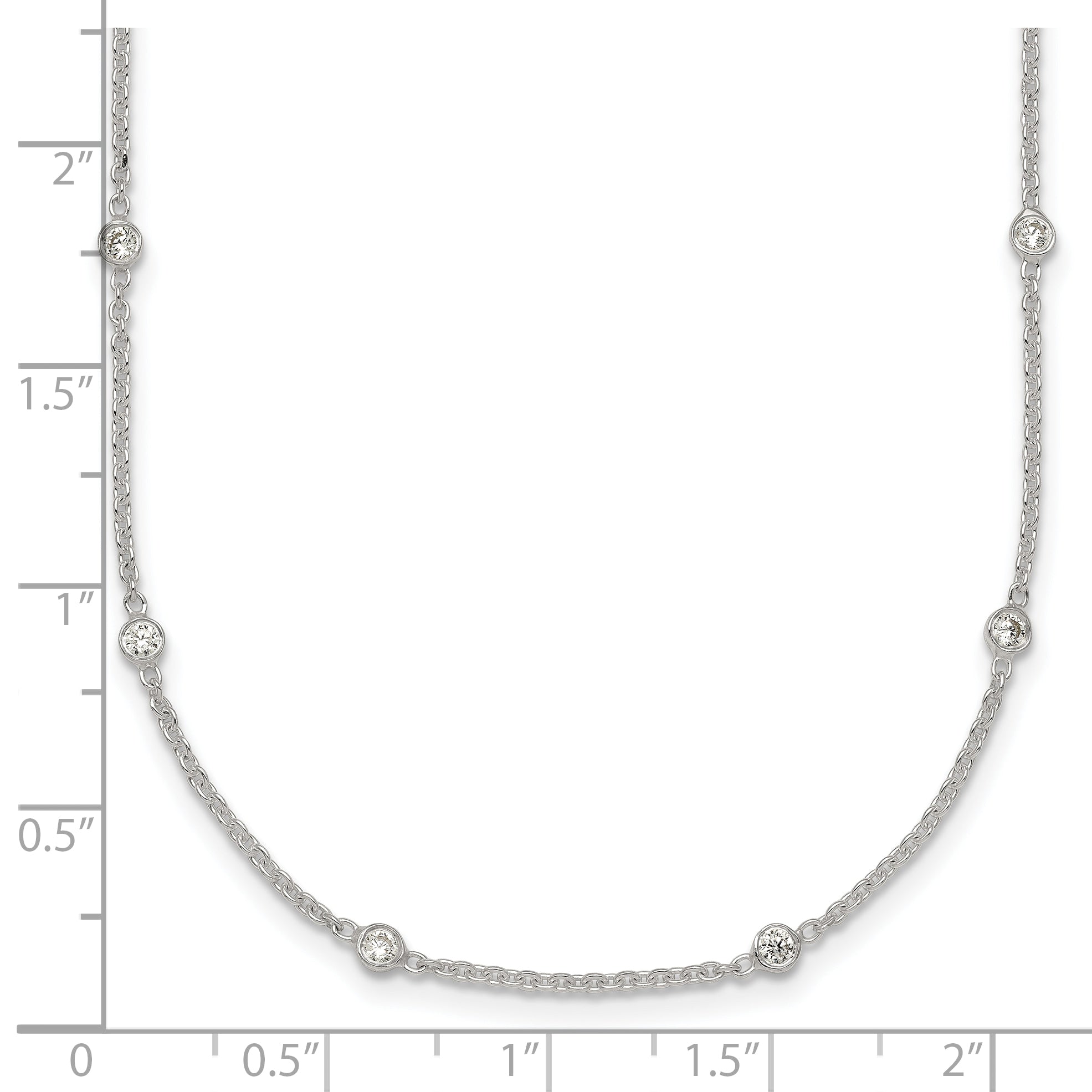 Sterling Silver Polished White CZ 6-Station 16.5 with 1 inch Extension Necklace