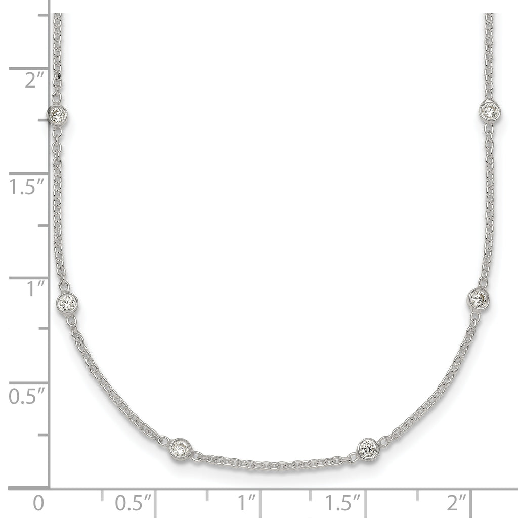 Sterling Silver Polished White CZ 6-Station 16.5 with 1 inch Extension Necklace