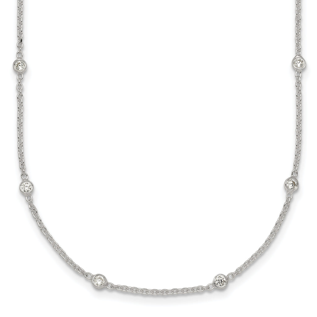 Sterling Silver Polished White CZ 6-Station 16.5 with 1 inch Extension Necklace