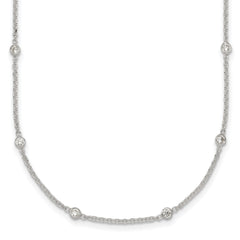 Sterling Silver Polished White CZ 6-Station 16.5 with 1 inch Extension Necklace