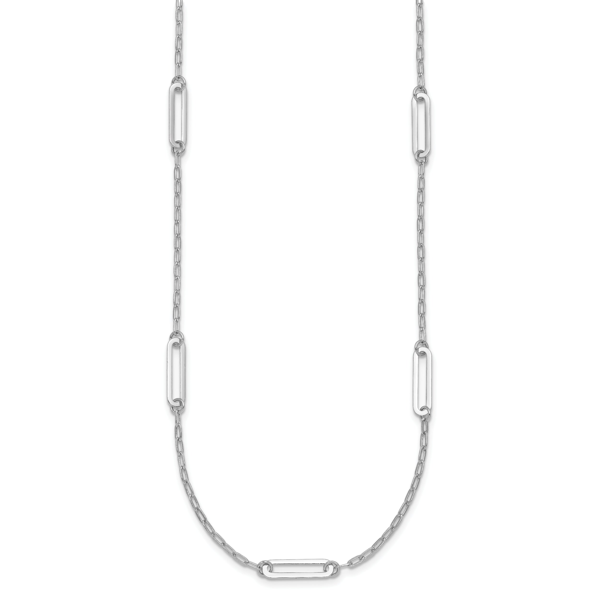 Sterling Silver Rhodium-plated Polished Paperclip Link 9-Station 24 Inch Necklace