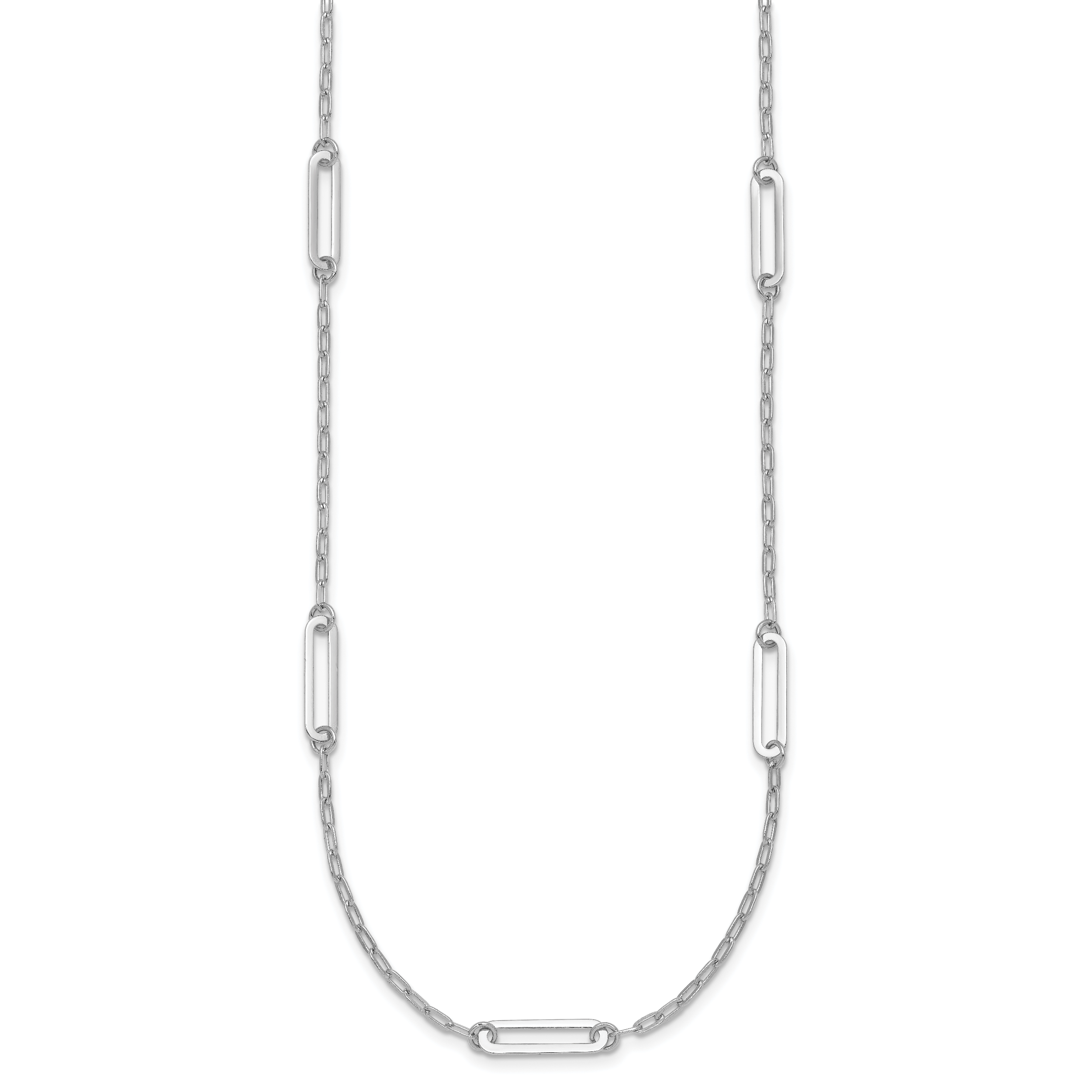 Sterling Silver Rhodium-plated Polished Paperclip Link 9-Station 24 Inch Necklace Secondary image