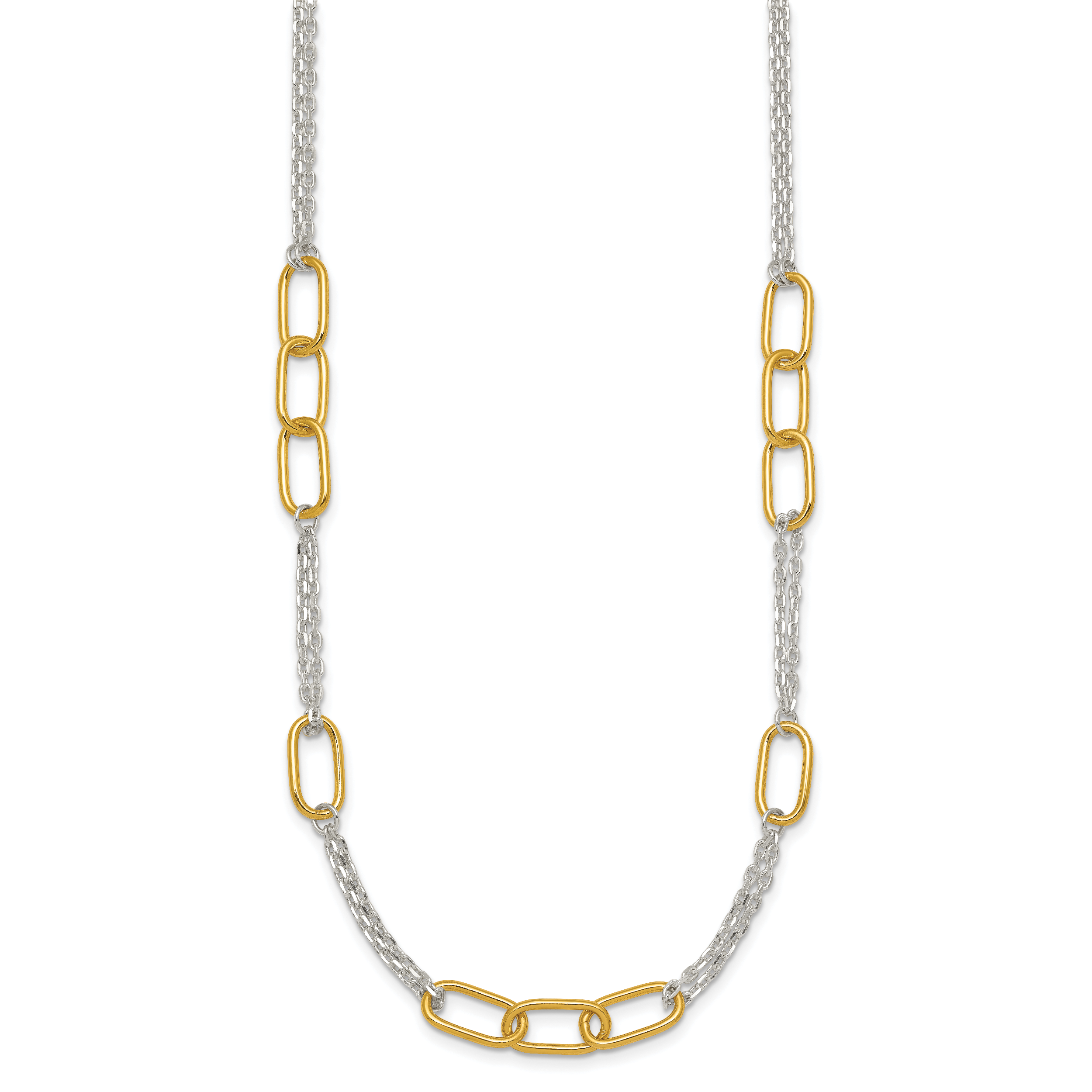 Sterling Silver and Gold-tone Polished Fancy Link and Double Chain 16 inch Necklace Secondary image