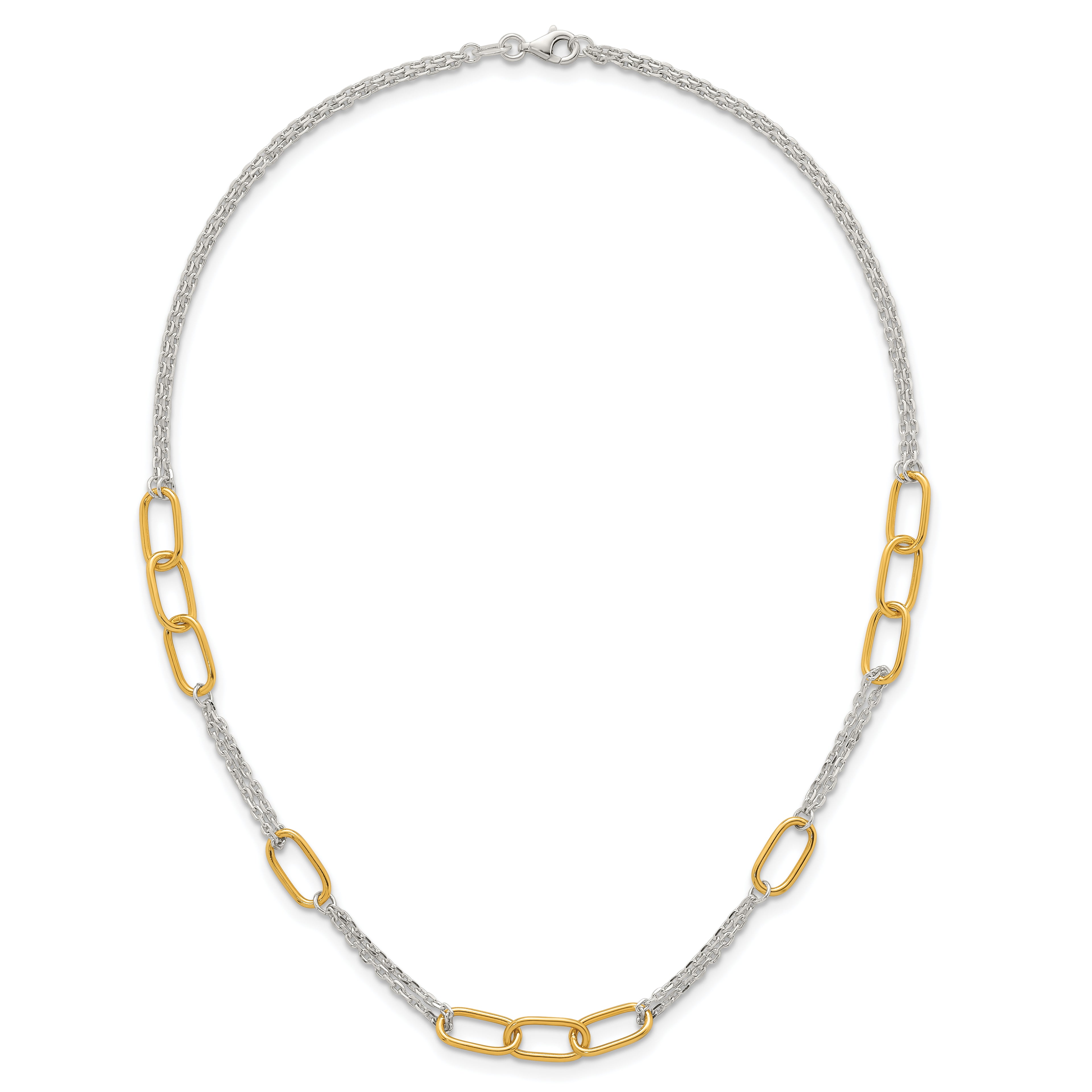 Sterling Silver and Gold-tone Polished Fancy Link and Double Chain 16 inch Necklace