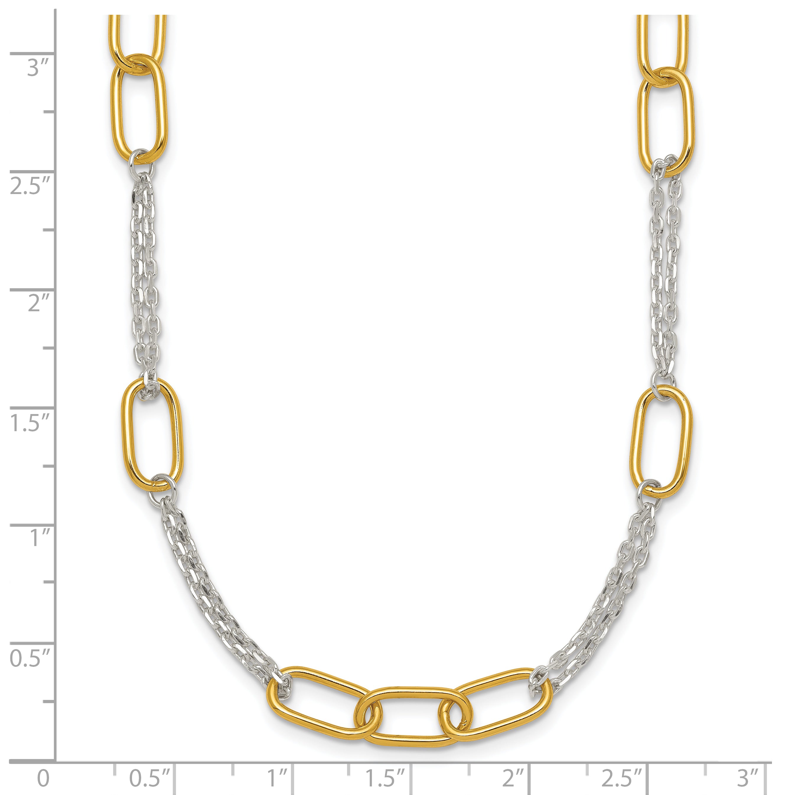 Sterling Silver and Gold-tone Polished Fancy Link and Double Chain 16 inch Necklace