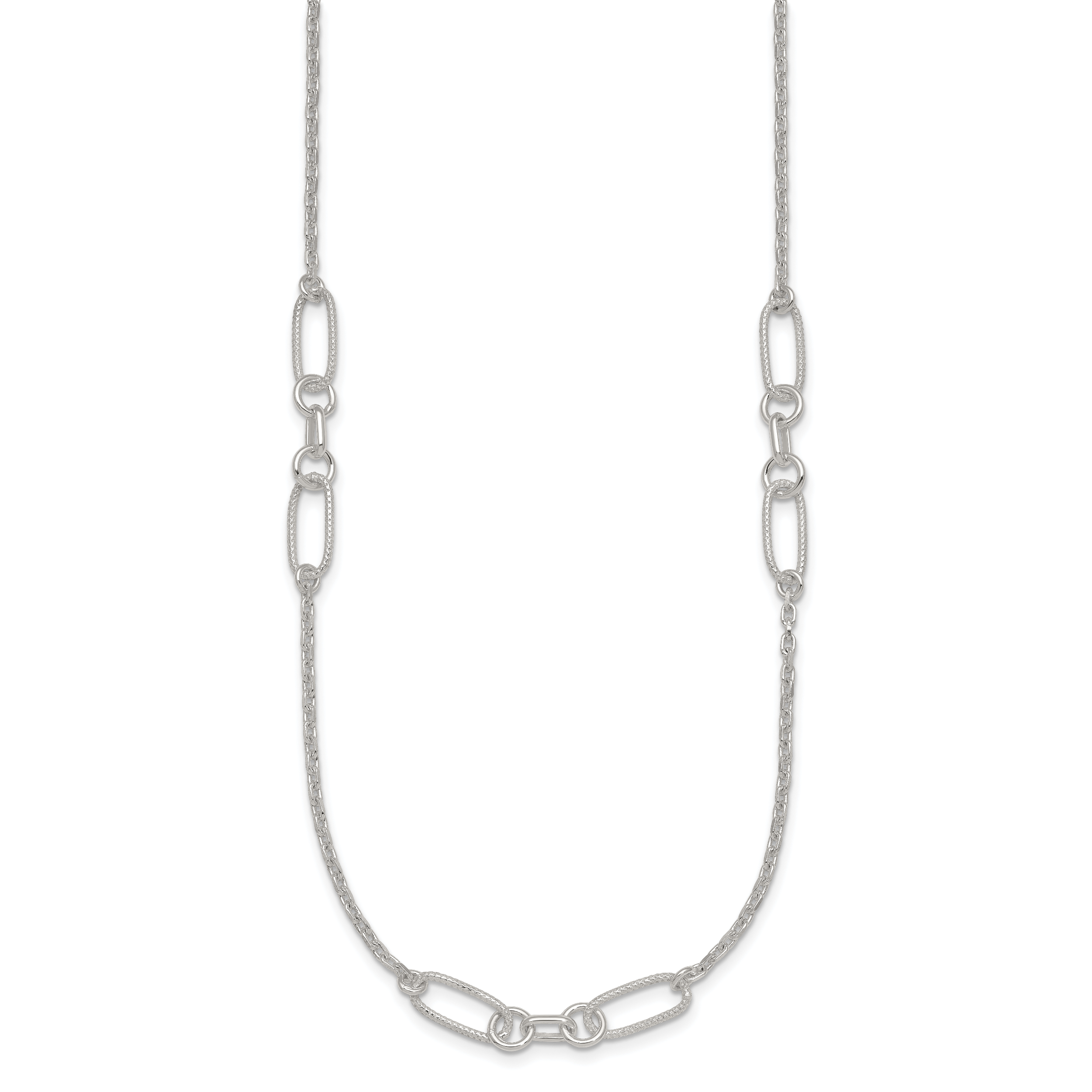 Sterling Silver Polished and Textured Fancy Link and Chain 16 inch Necklace Secondary image