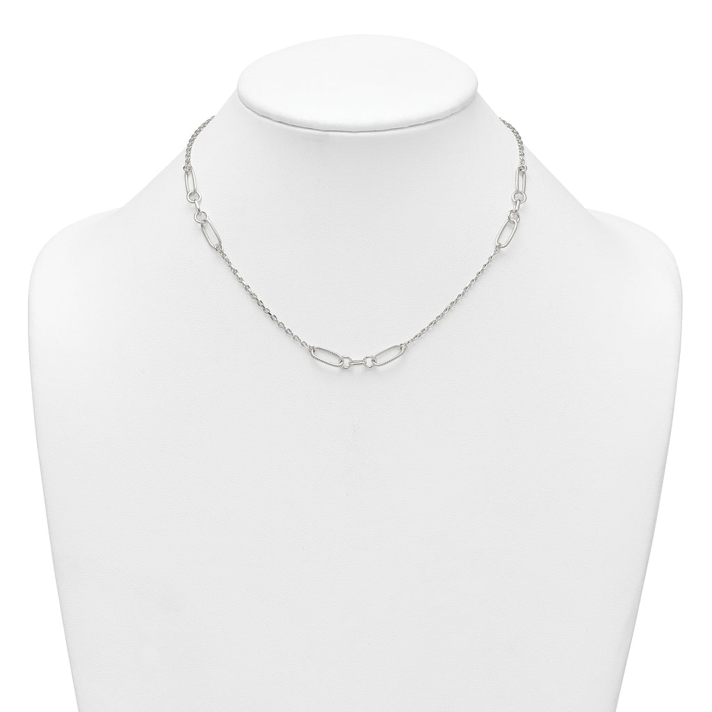 Sterling Silver Polished and Textured Fancy Link and Chain 16 inch Necklace