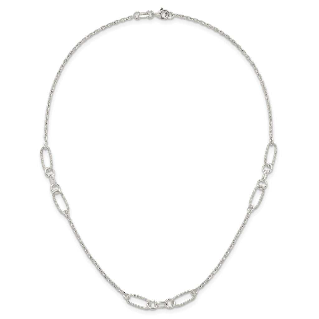 Sterling Silver Polished and Textured Fancy Link and Chain 16 inch Necklace