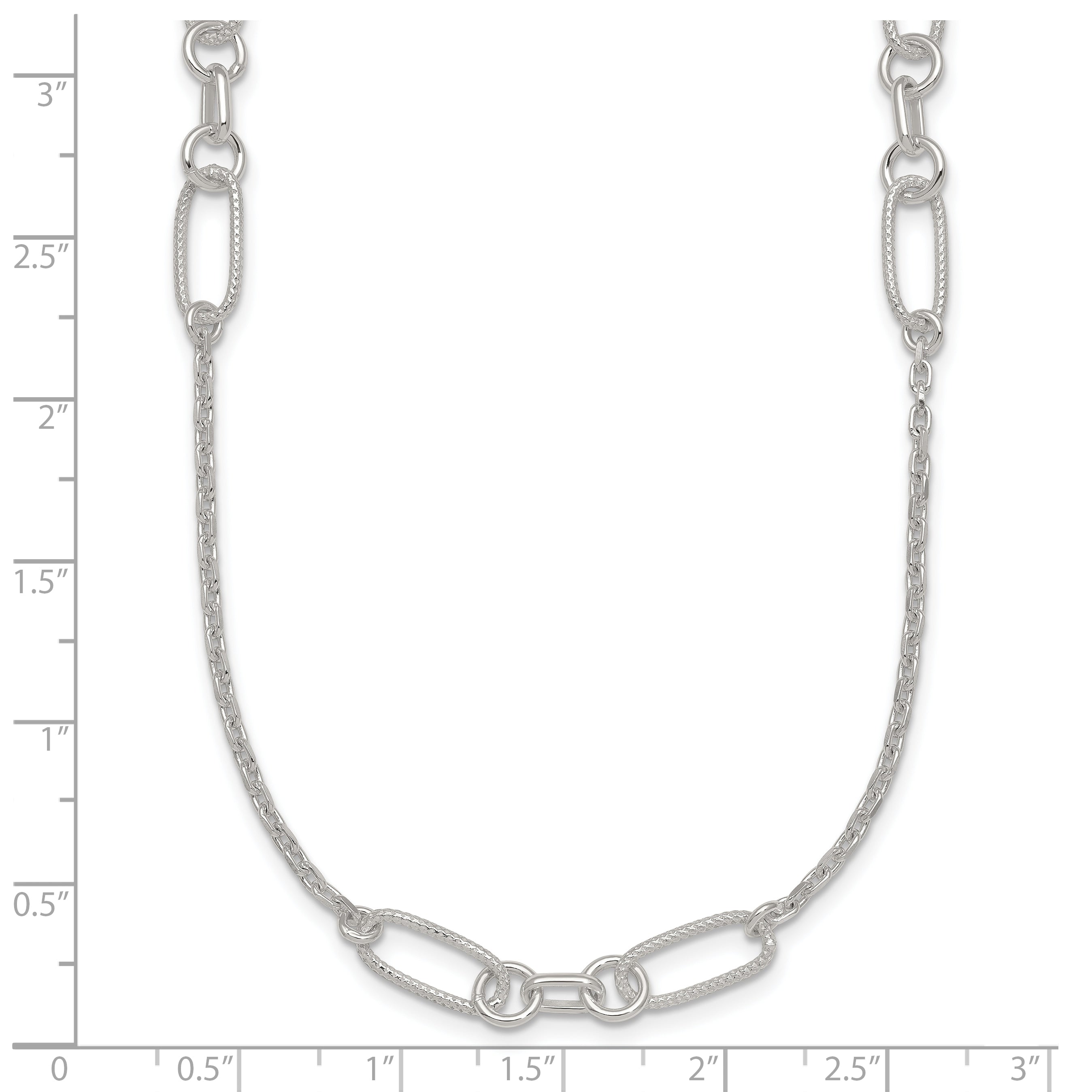 Sterling Silver Polished and Textured Fancy Link and Chain 16 inch Necklace