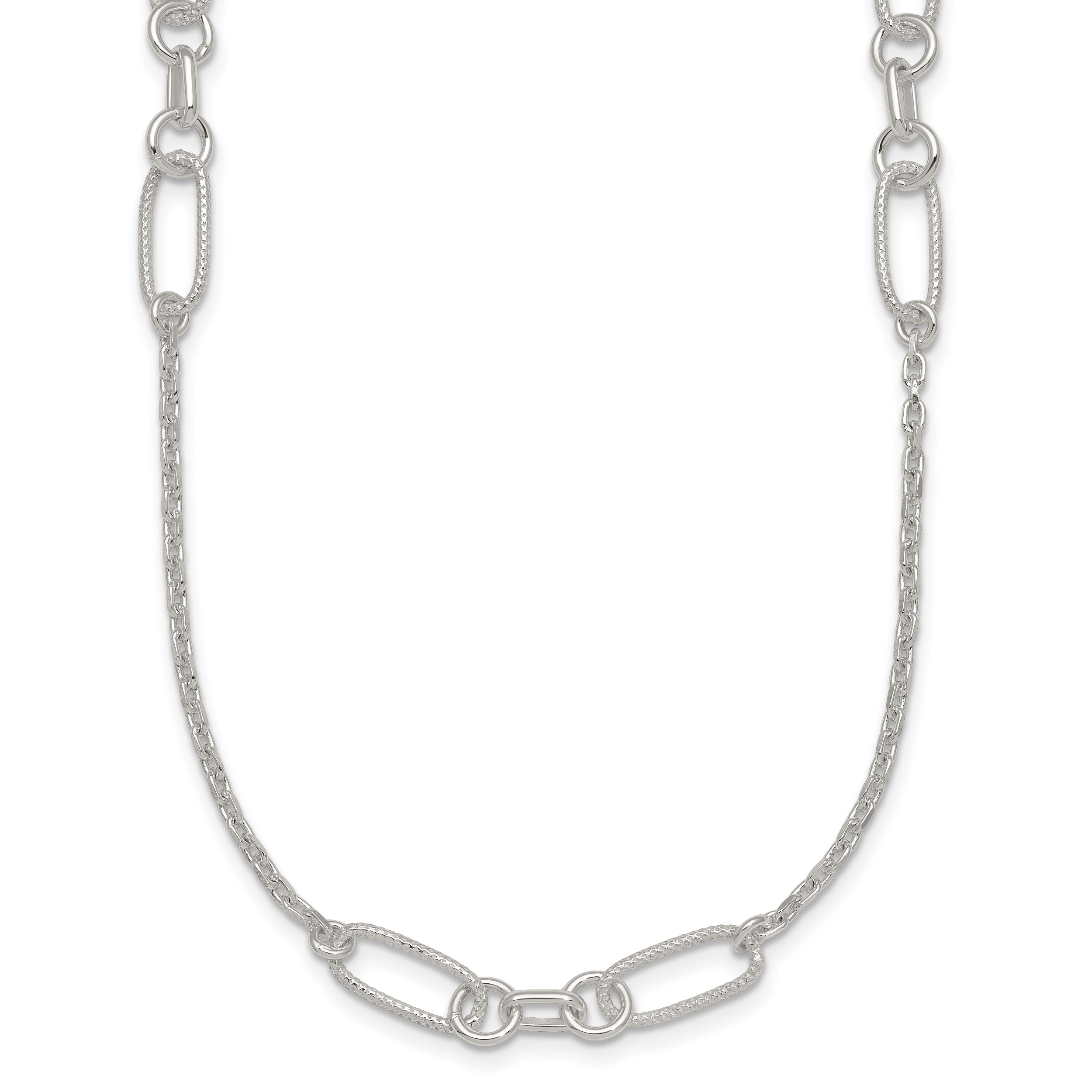 Sterling Silver Polished and Textured Fancy Link and Chain 16 inch Necklace Main image