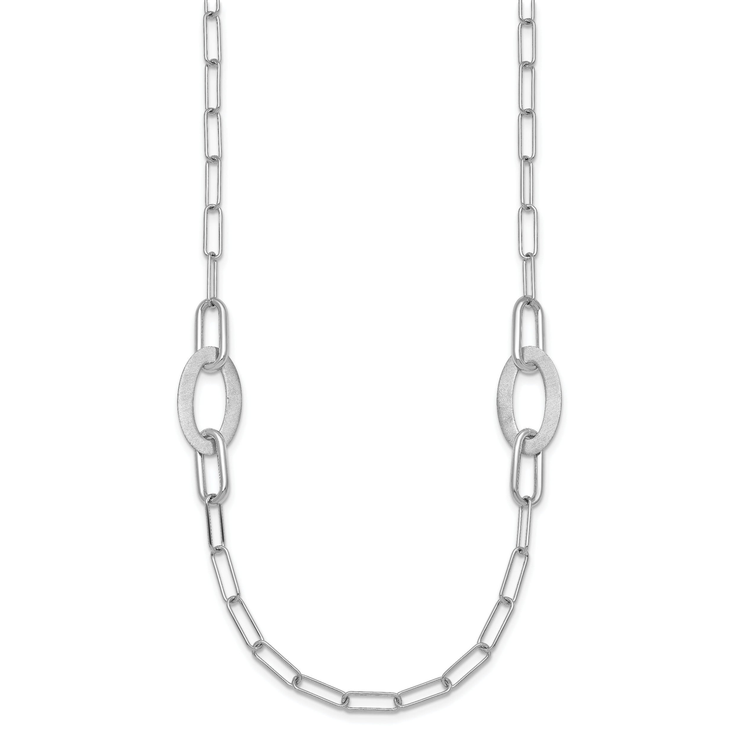 Sterling Silver Rhodium-plated Brushed Fancy Paperclip and Oval Link 24 inch Necklace Secondary image