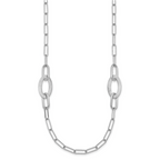 Sterling Silver Rhodium-plated Brushed Fancy Paperclip and Oval Link 24 inch Necklace