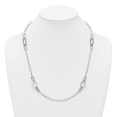 Sterling Silver Rhodium-plated Brushed Fancy Paperclip and Oval Link 24 inch Necklace