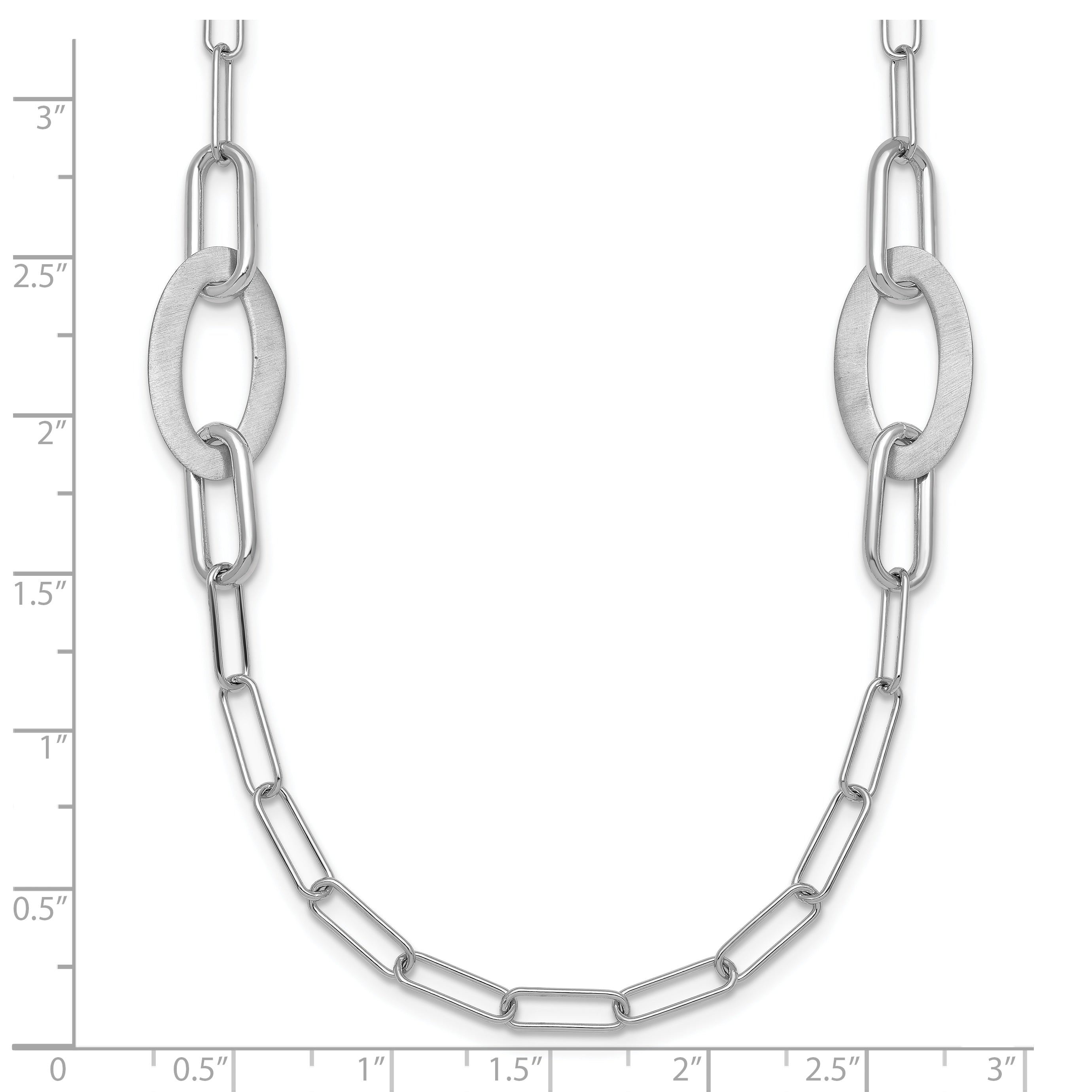 Sterling Silver Rhodium-plated Brushed Fancy Paperclip and Oval Link 24 inch Necklace