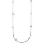 Sterling Silver Rhodium-plated Polished Three CZ Crosses and 3 Round CZ Stations 15 inch with 1.5 inch Extender Necklace