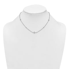 Sterling Silver Rhodium-plated Polished Three CZ Crosses and 3 Round CZ Stations 15 inch with 1.5 inch Extender Necklace