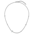 Sterling Silver Rhodium-plated Polished Three CZ Crosses and 3 Round CZ Stations 15 inch with 1.5 inch Extender Necklace